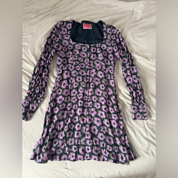 Kate Spade Purple Floral Puff Sleeve Mini Dress Size 2 - Picture 6 of 11